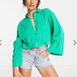 ASOS DESIGN natural crinkle shirt in bright green